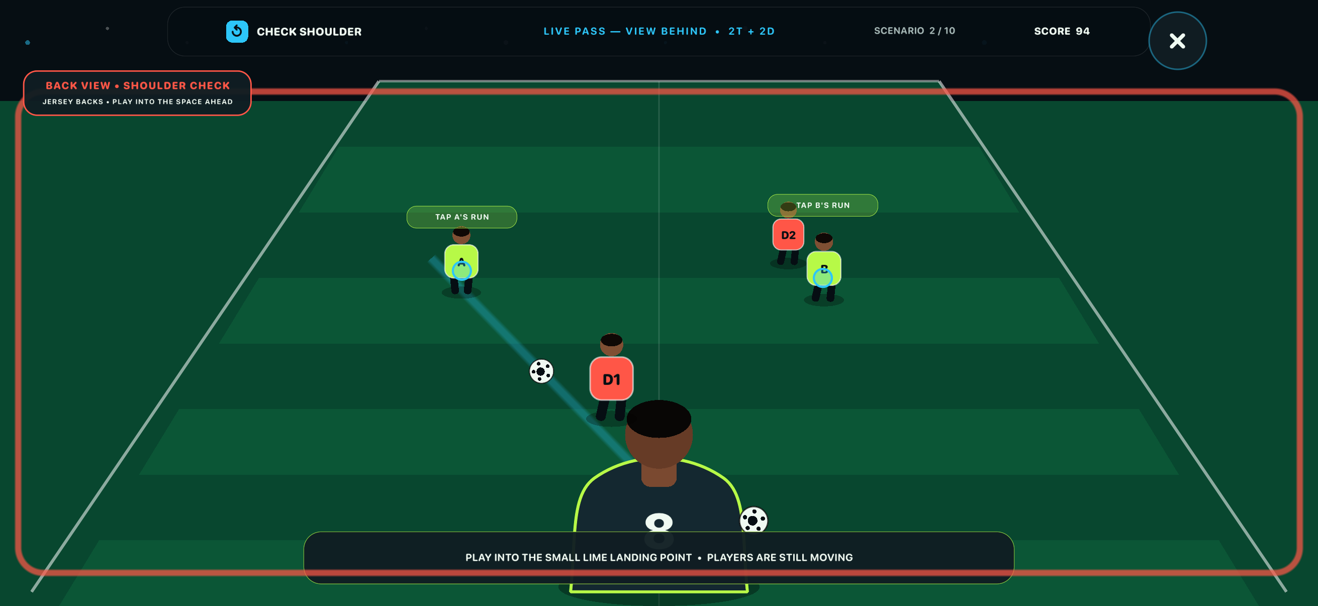 Check Shoulder game showing a player scanning and choosing a turn